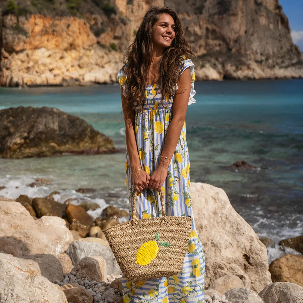 Zebra Trends rieten strandtas lemon bij Duifhuizen