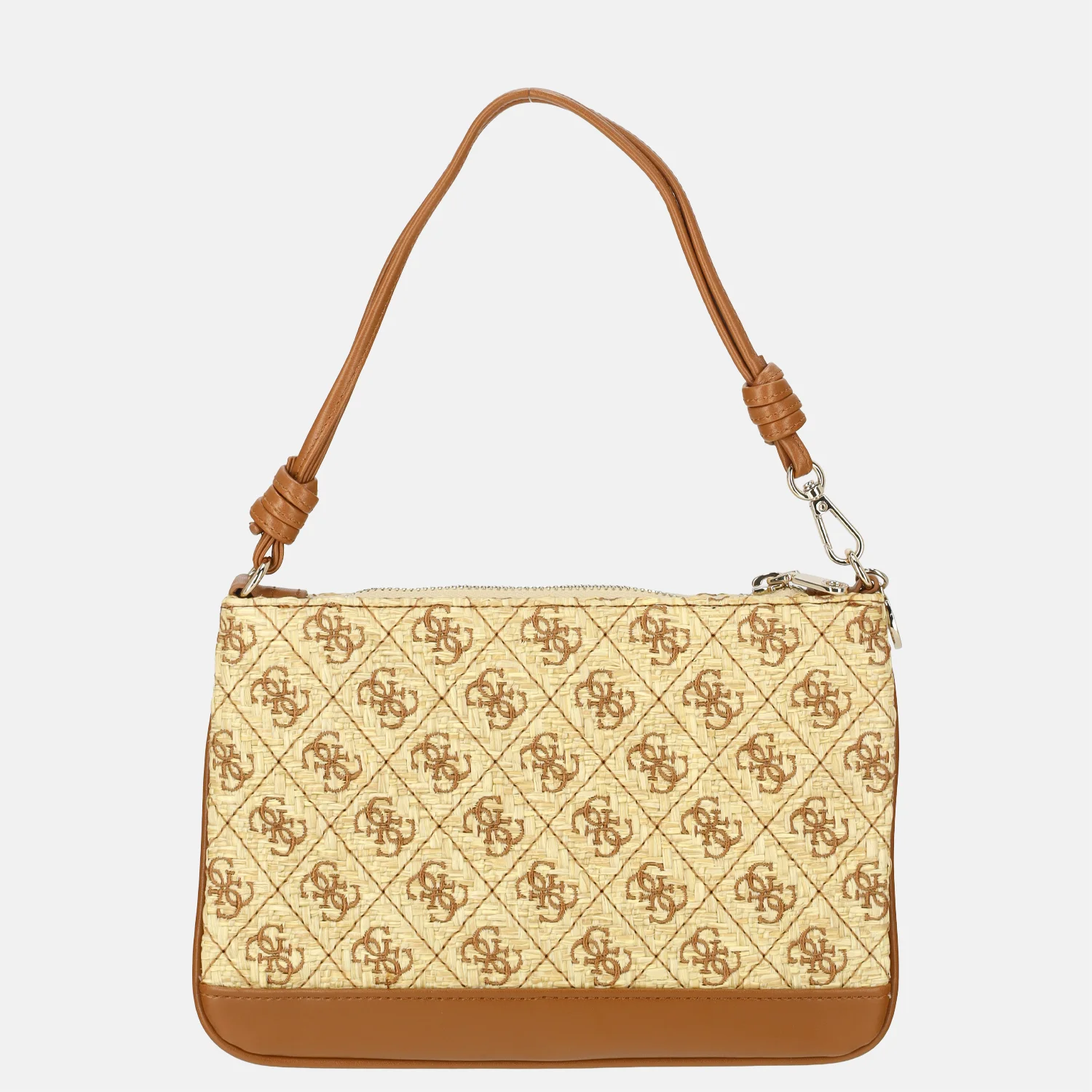 Guess Kirsten flat pouch logo clutch natural/caramel bij Duifhuizen