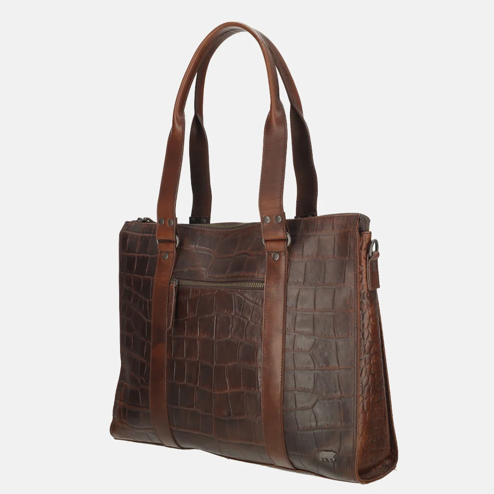 Bear Design 1vaks croco laptoptas 16 inch donkerbruin bij Duifhuizen