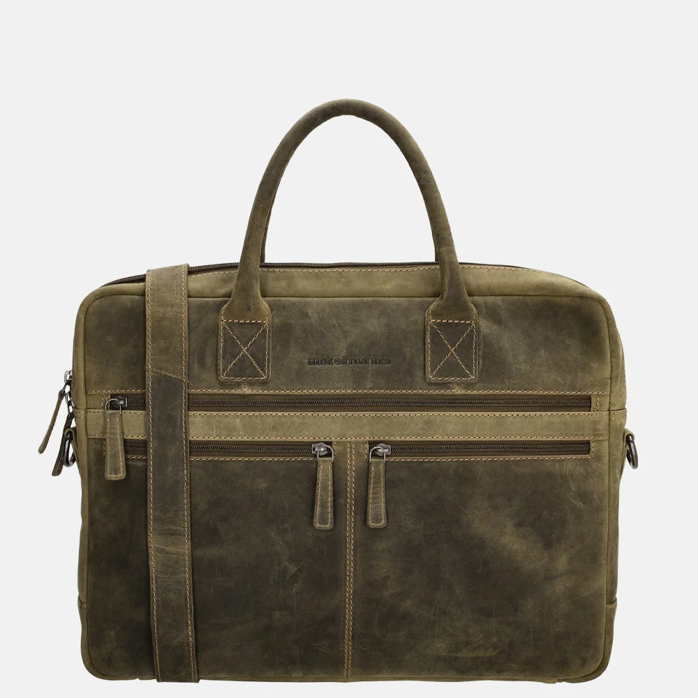 Hide & Stitches Idaho laptoptas 15 inch olijfgroen