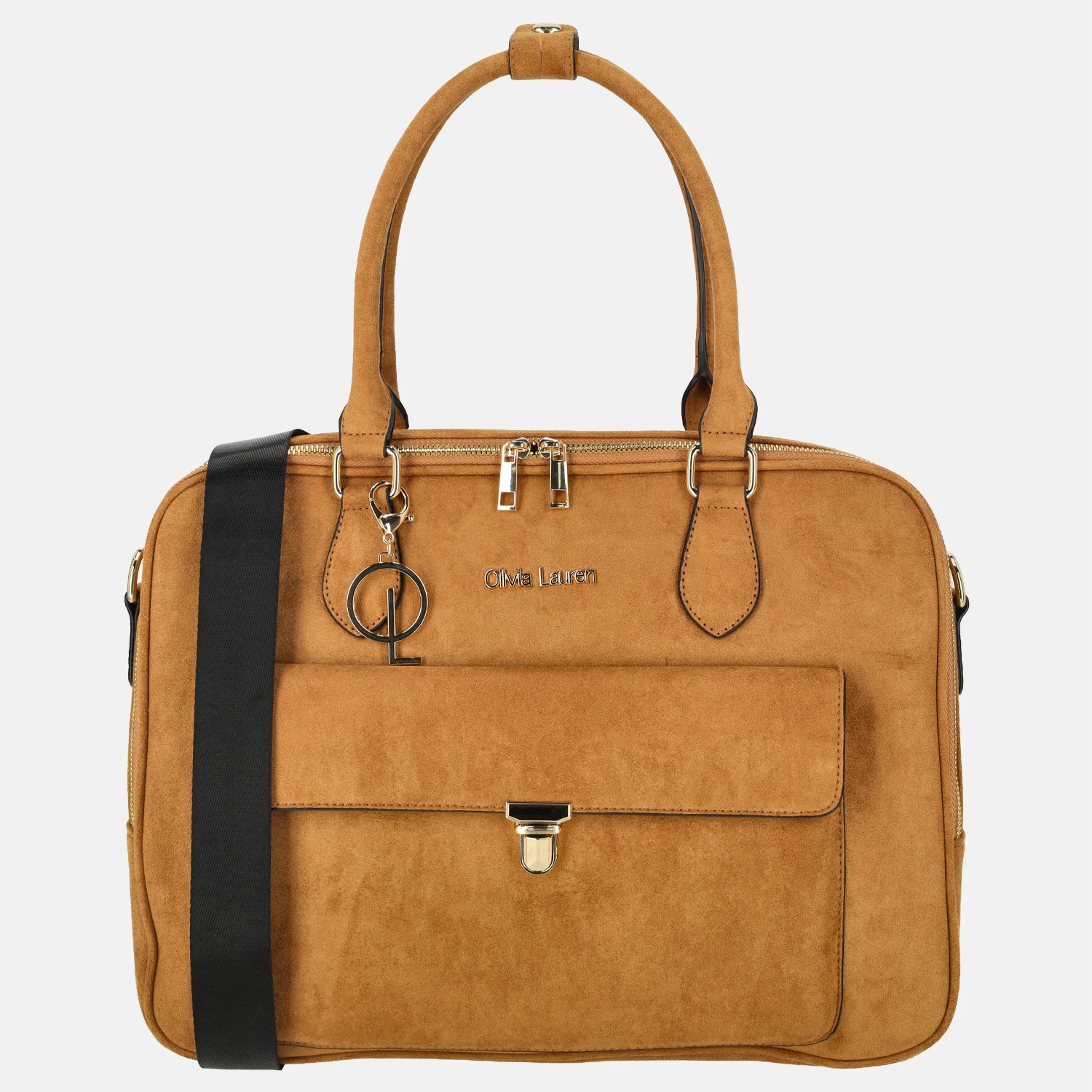 Olivia Lauren businesstas suedine 16 inch cognac bij Duifhuizen