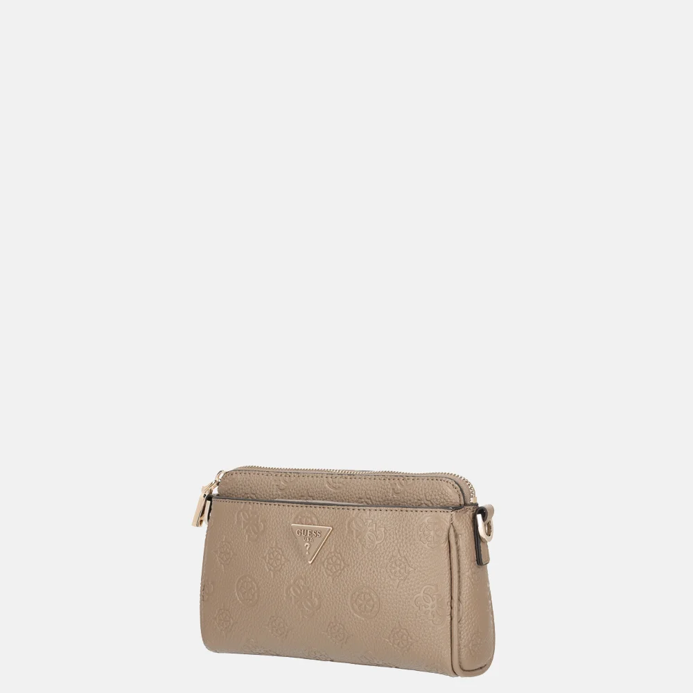 Guess Cresidia II mini crossbody top zipper Dark Taupe logo bij Duifhuizen