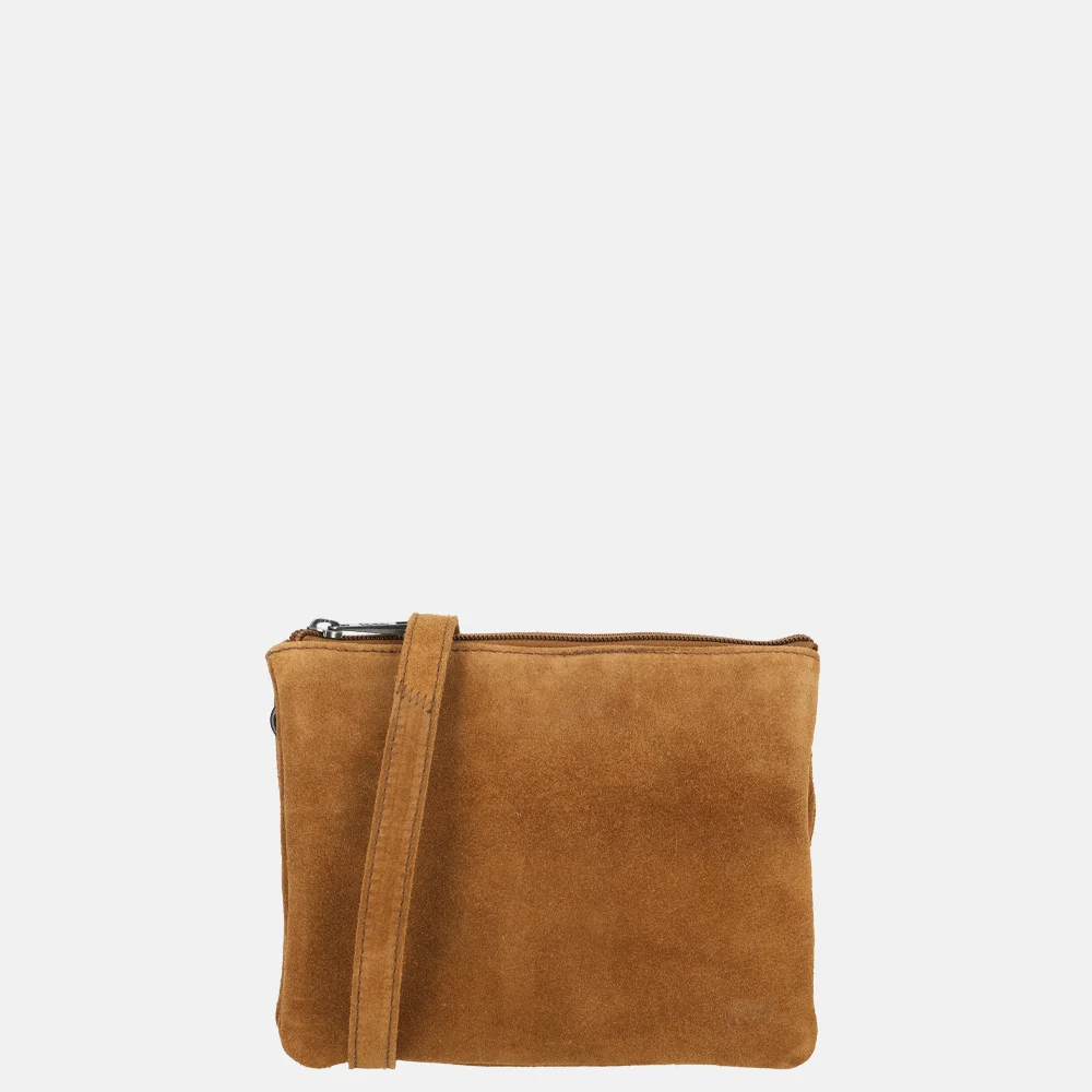Bear Design crossbody tas rits dubbelvak suede cognac bij Duifhuizen