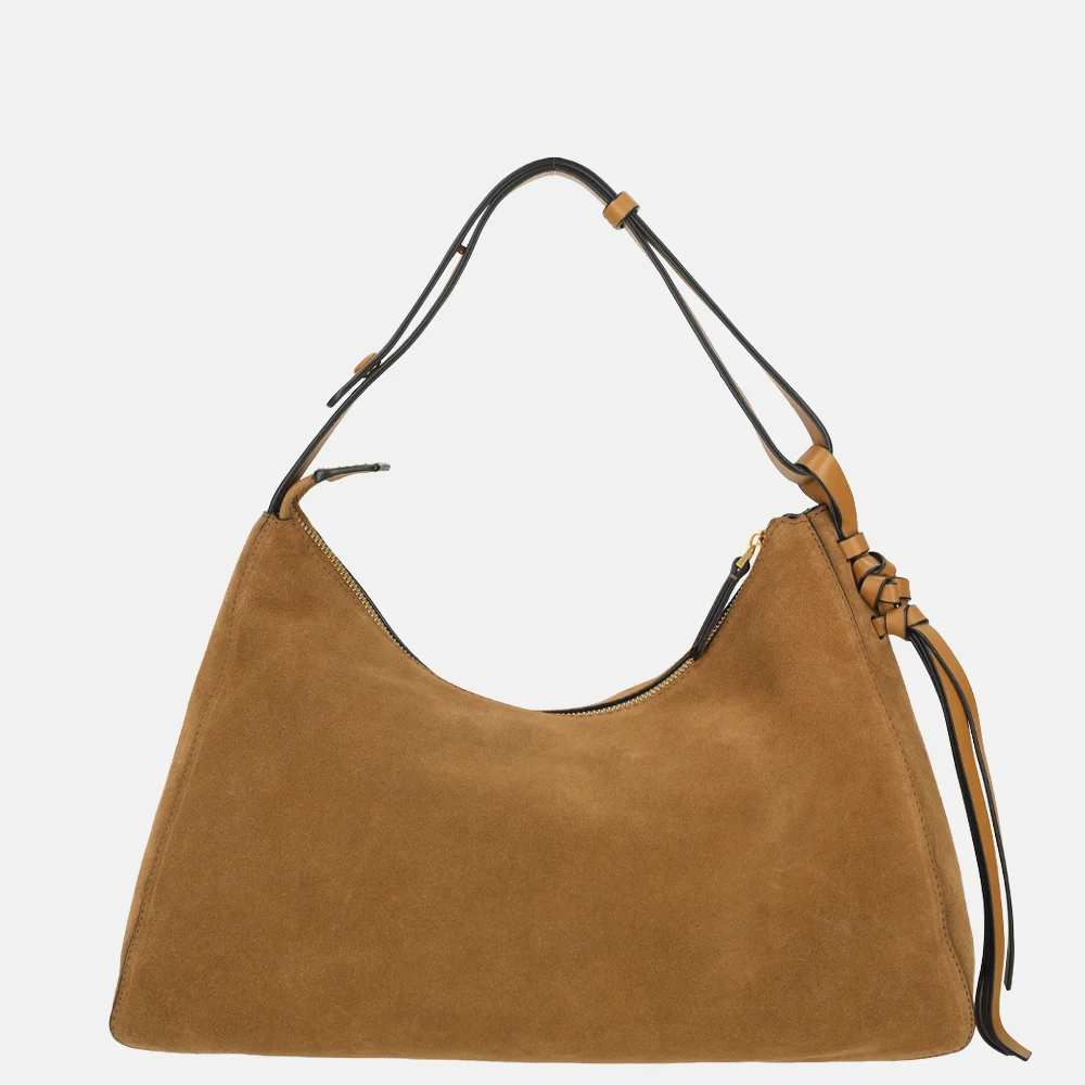 Tommy Hilfiger Statement schoudertas suede cognac bij Duifhuizen