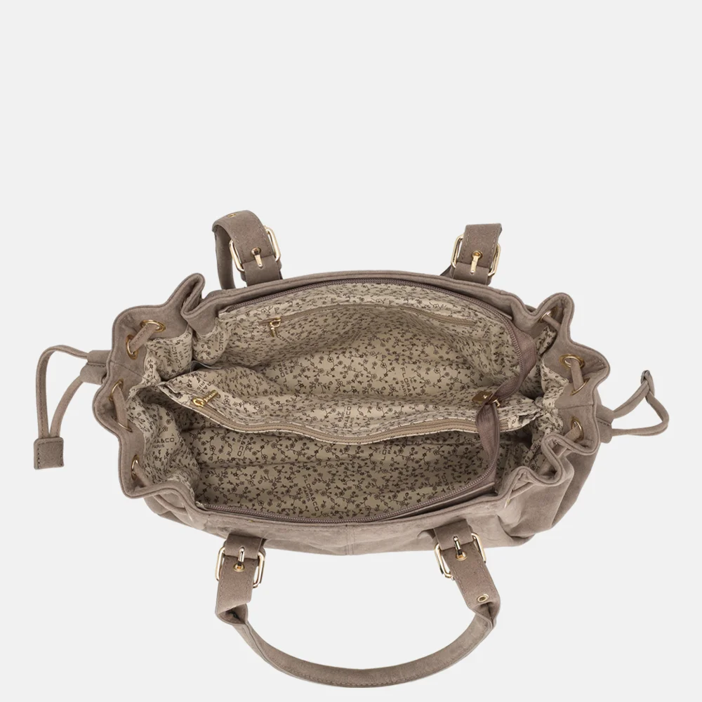 Flora & Co Suedine schoudertas taupe bij Duifhuizen