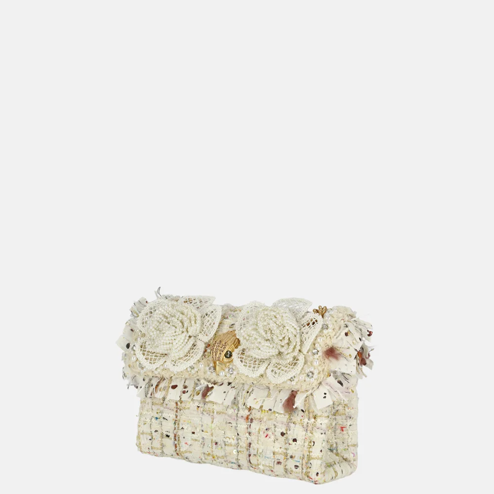 Kurt Geiger tweed mini Kensington schoudertas flower bone bij Duifhuizen