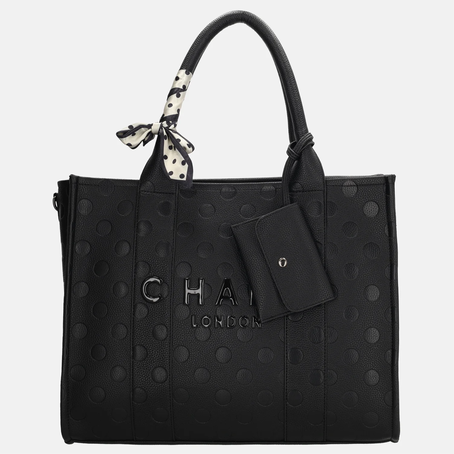 Charm London Bond Avenue handtas 15 inch polkadot zwart bij Duifhuizen