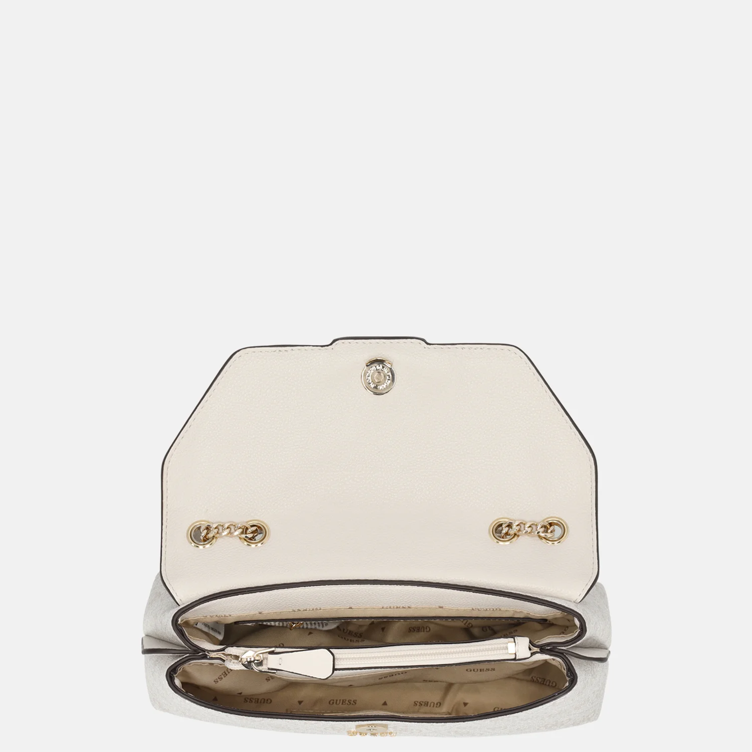 Guess Lindsey convertible flap crossbody tas bone logo bij Duifhuizen
