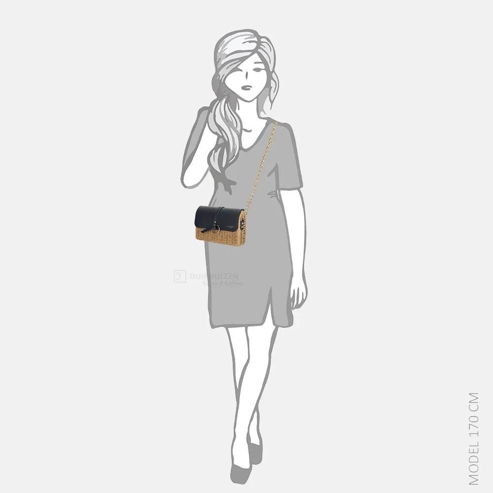 Flora & Co riet crossbody tas naturel/blue bij Duifhuizen