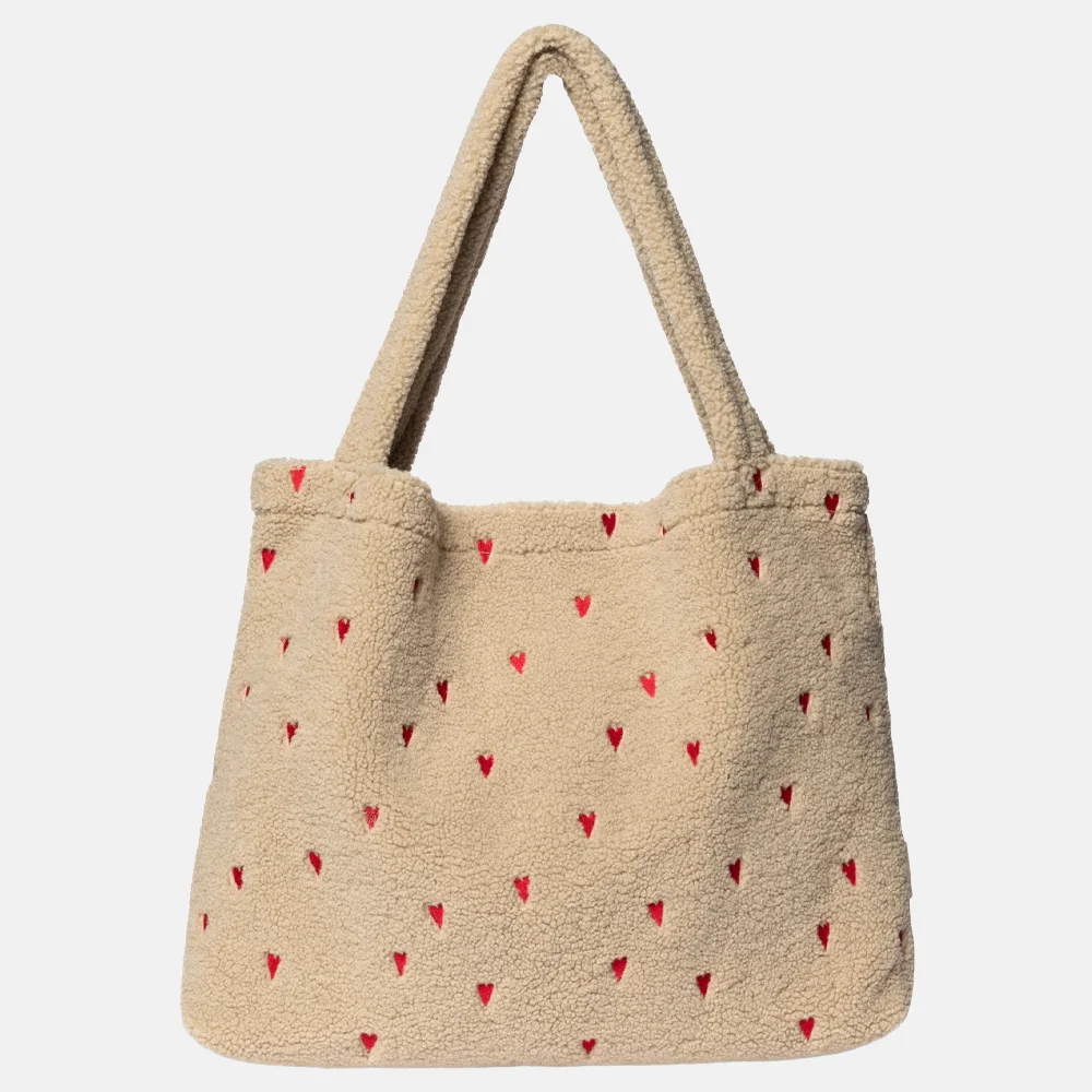 Studio Noos mom bag teddy hearts shopper ecru bij Duifhuizen