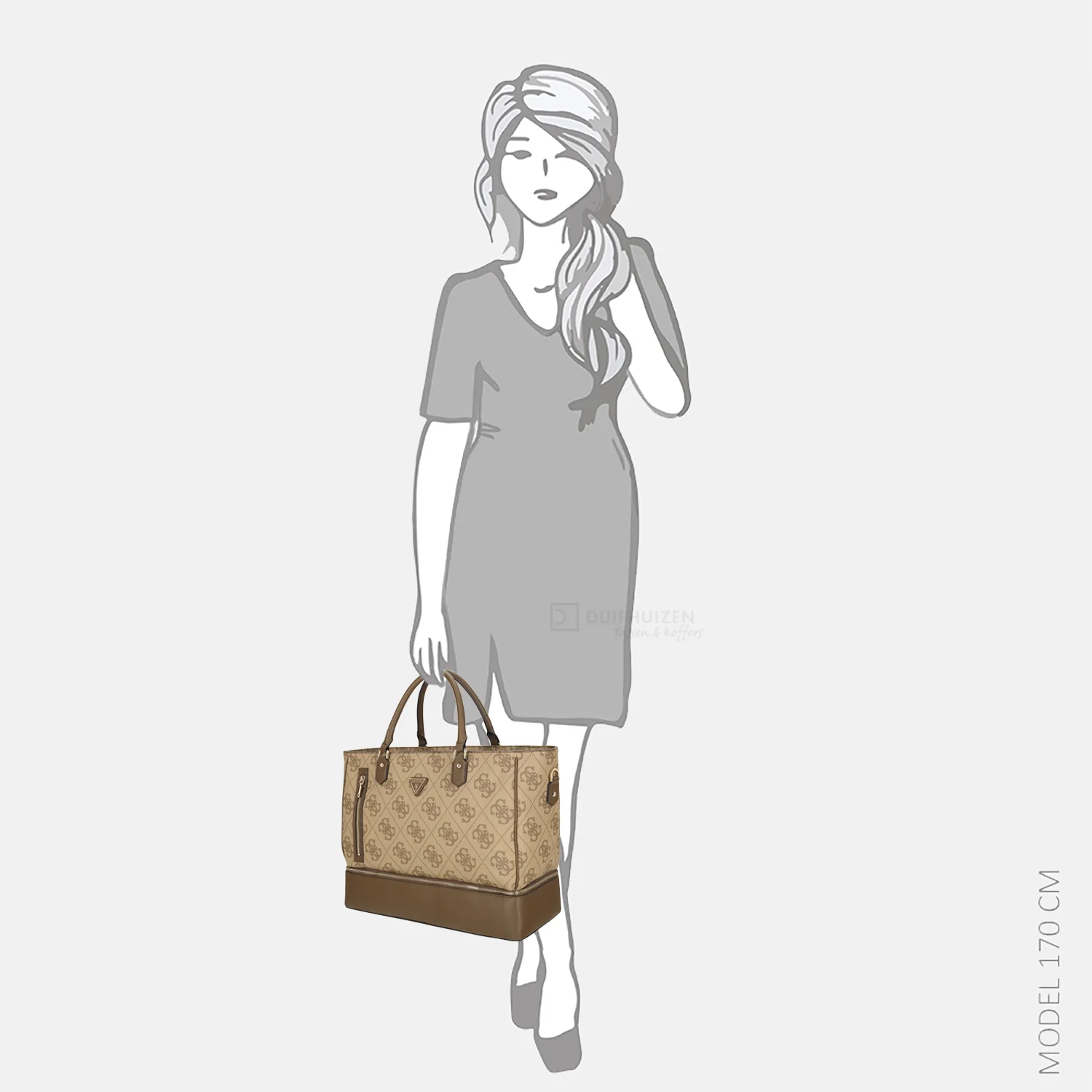 Guess Berta bottom zip tote shopper latte logo/brown bij Duifhuizen