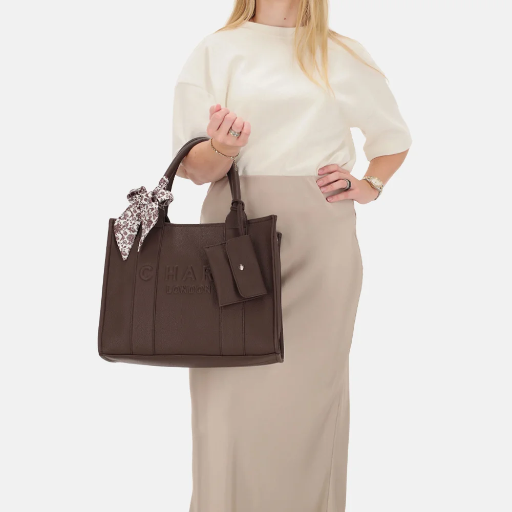 Charm London Debossed shopper M donkerbruin bij Duifhuizen