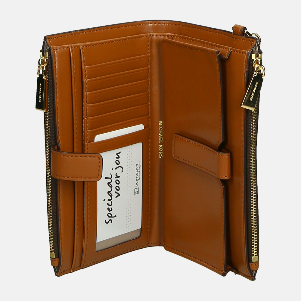 Michael Kors Jet Set Double Zip Wristlet portemonnee brown bij Duifhuizen