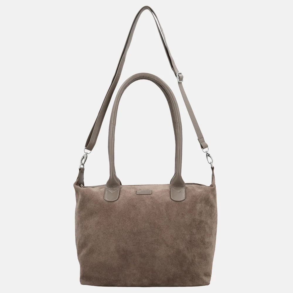 Charm London Buckingham Royal handtas M suede donkertaupe bij Duifhuizen