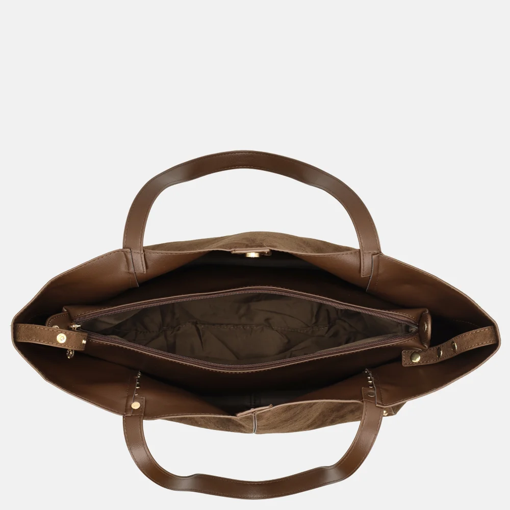 Firenze shopper suedine studs L coffee bij Duifhuizen