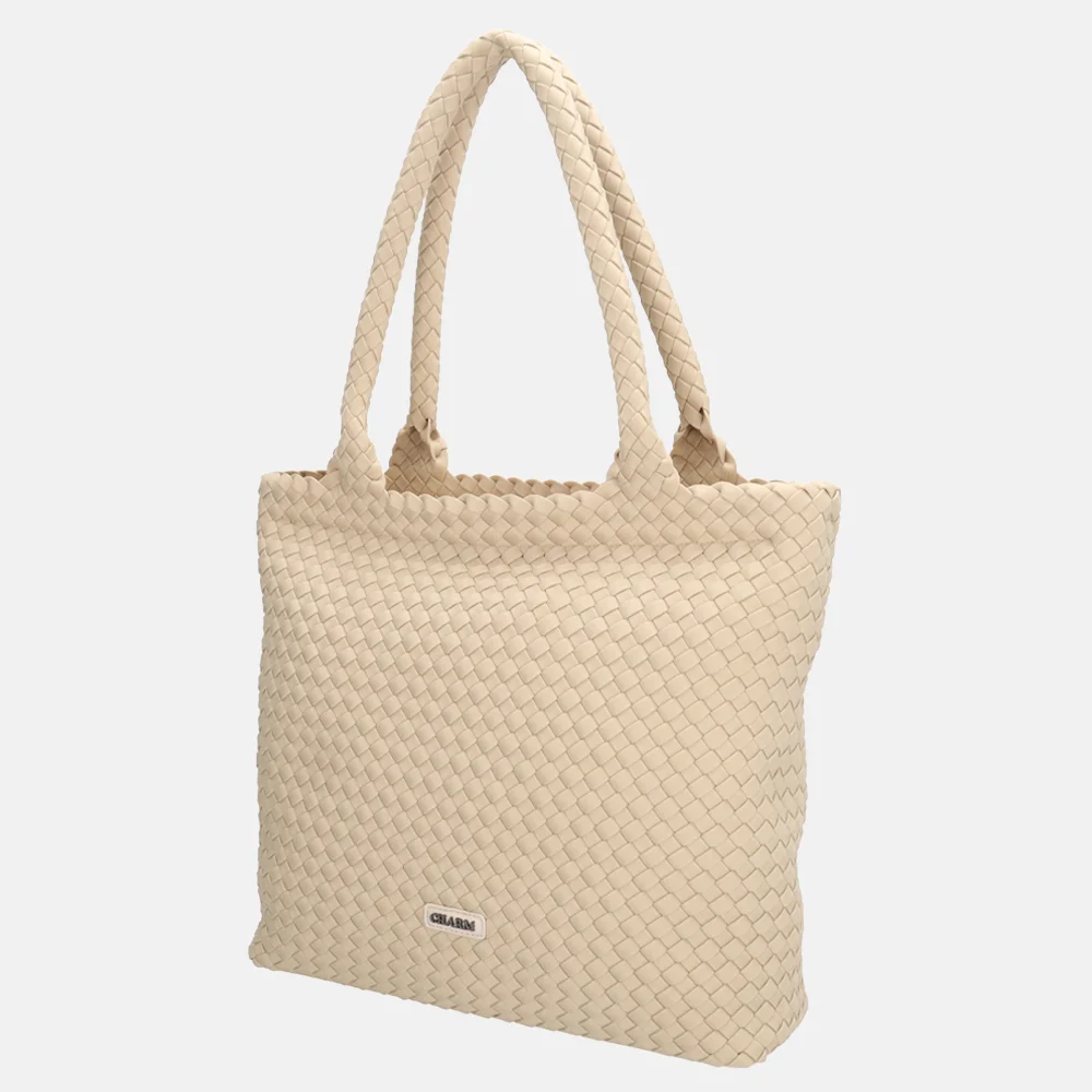 Charm London Madera shopper gevlochten neopreen creme bij Duifhuizen