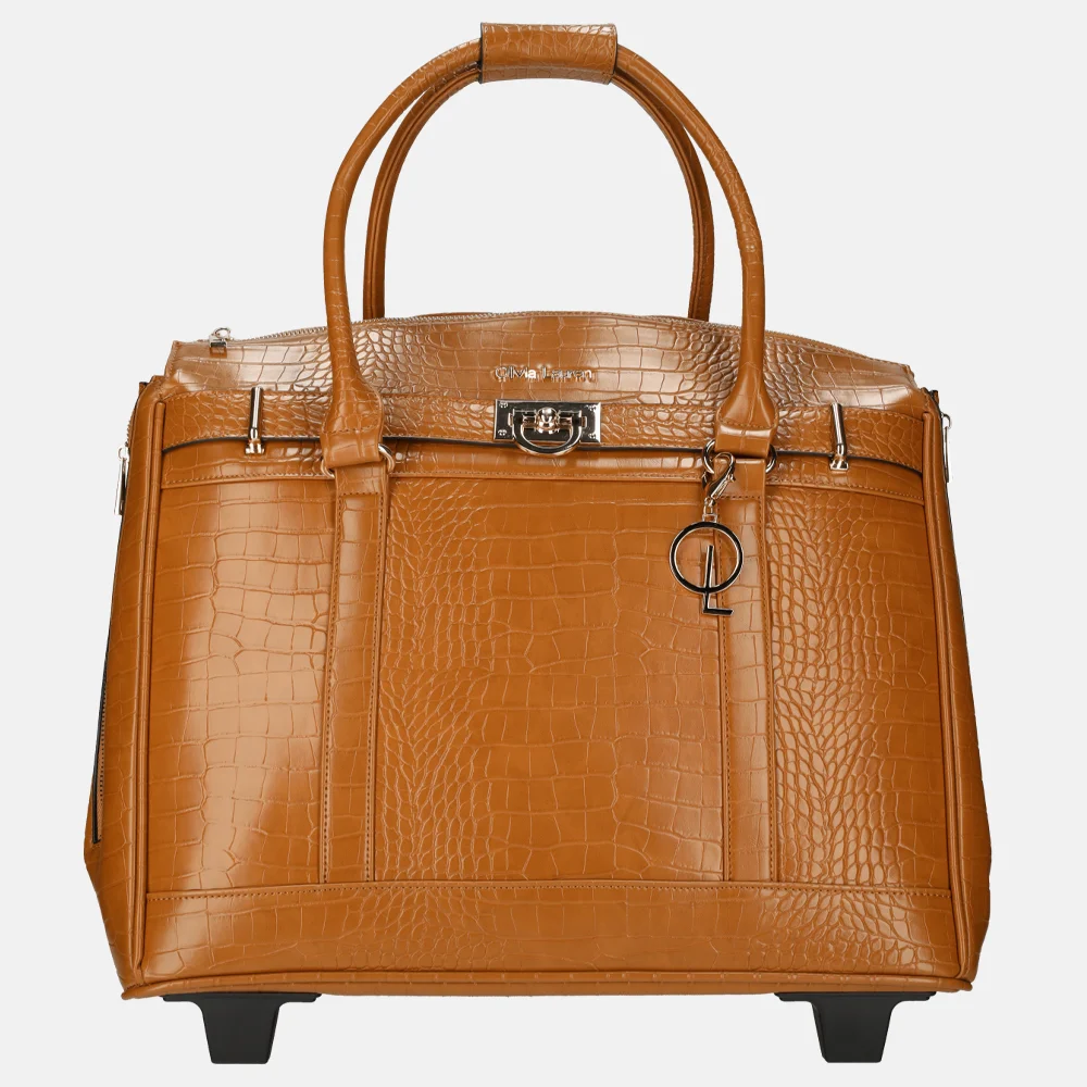 Olivia Lauren Manon laptop trolley brown bij Duifhuizen