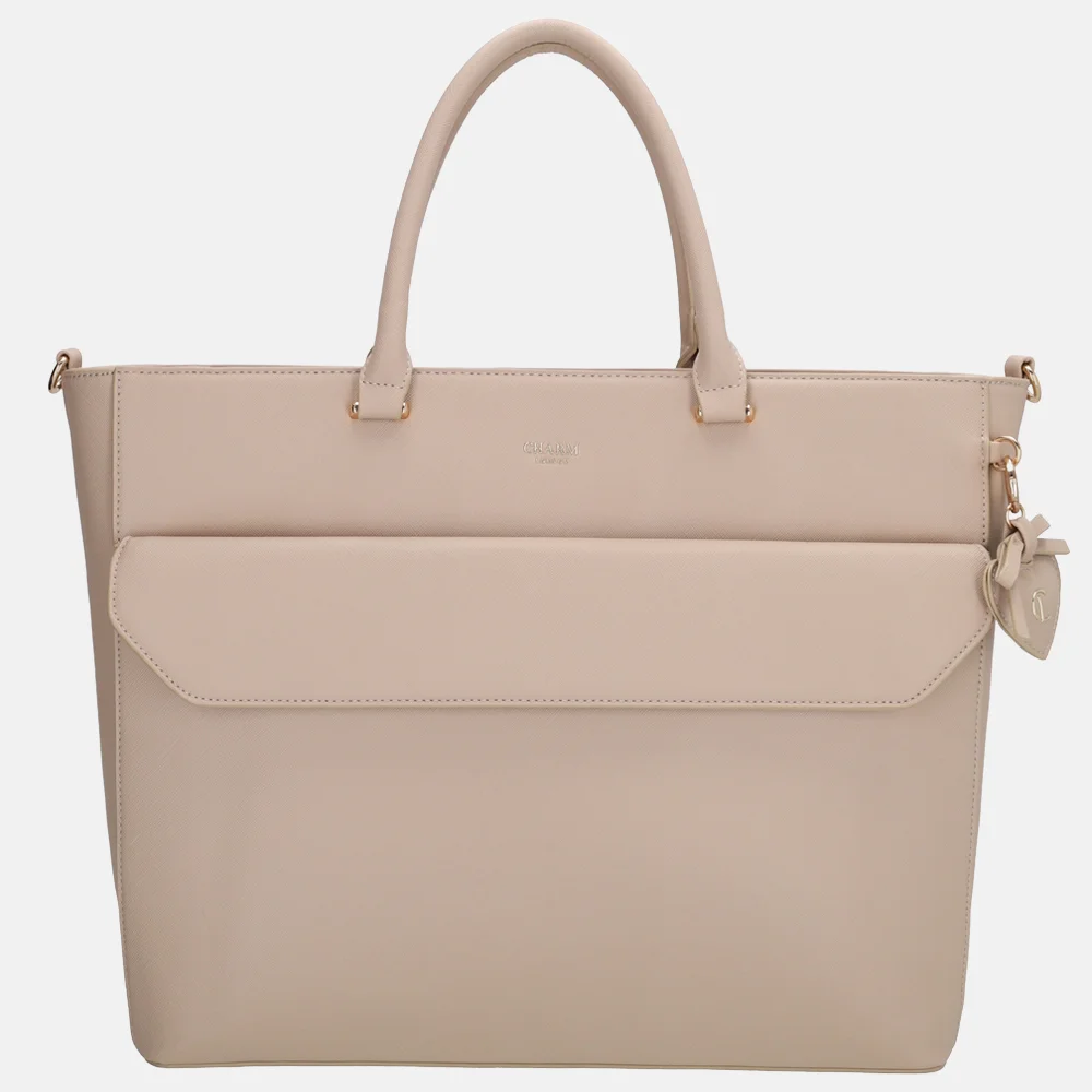 Charm London handtas 15 inch lichttaupe bij Duifhuizen