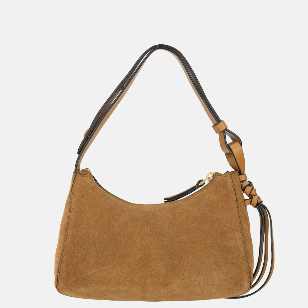 Tommy Hilfiger Statement schoudertas suede cognac bij Duifhuizen