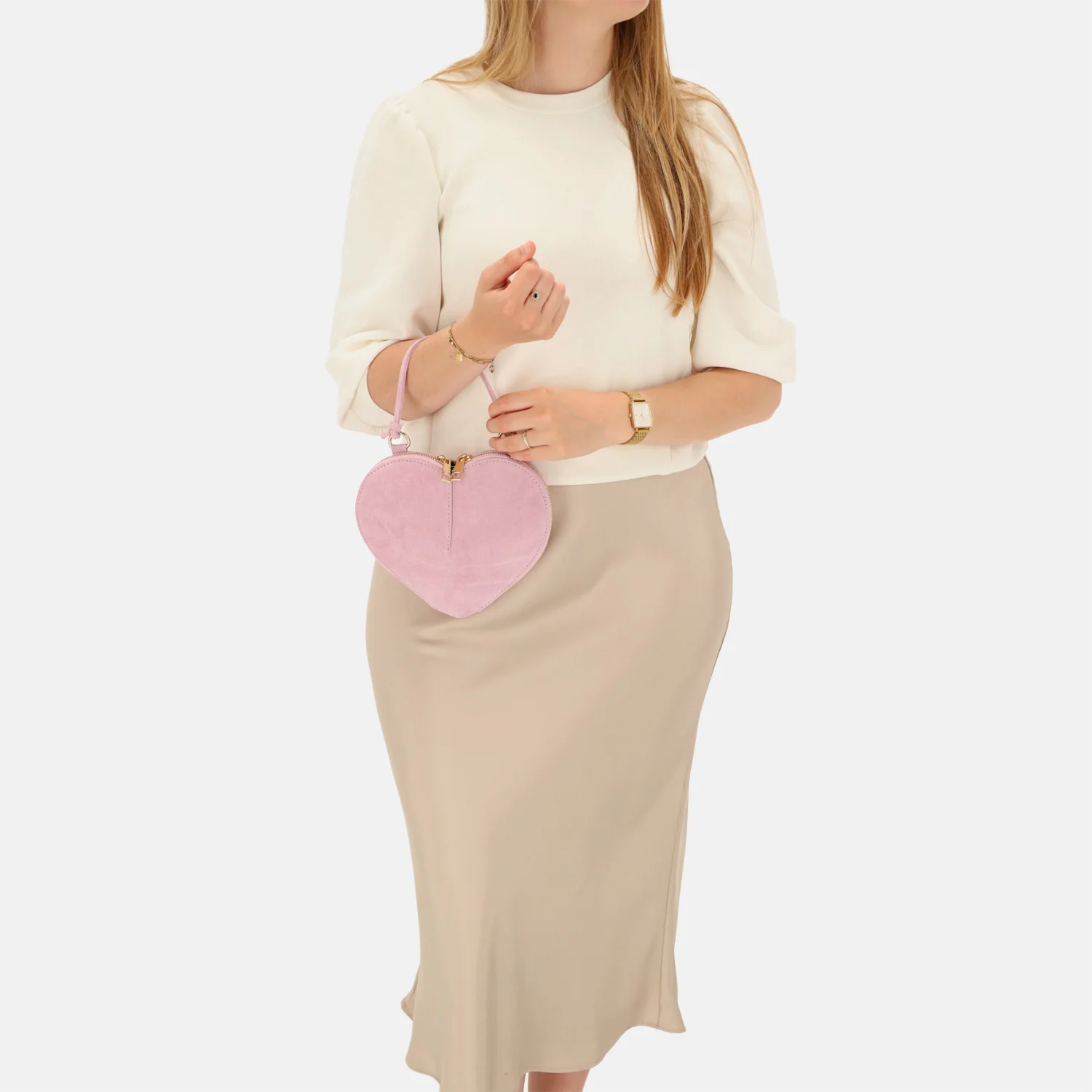 Charm London clutch suede roze bij Duifhuizen