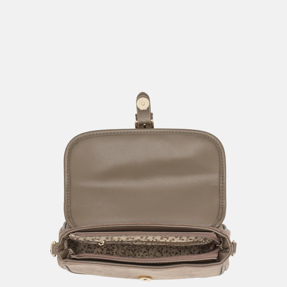 Flora & Co Suedine crossbody tas taupe bij Duifhuizen