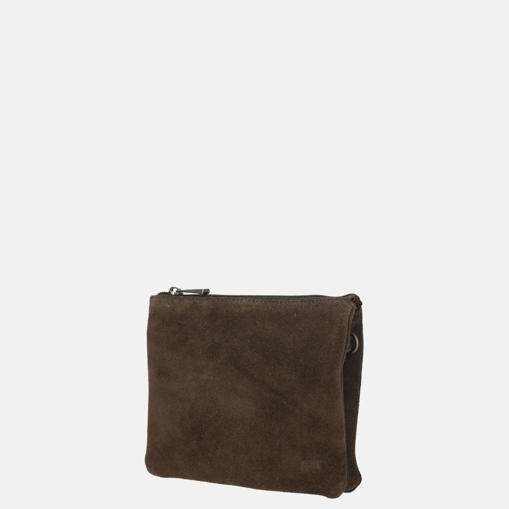 Bear Design crossbody tas rits dubbelvak suede donkerbruin bij Duifhuizen