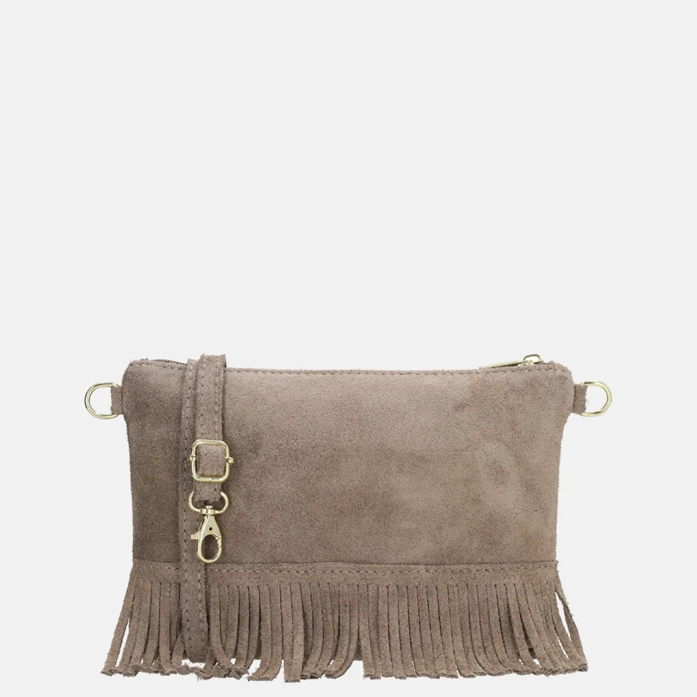 Charm London suède crossbody tas franjes taupe