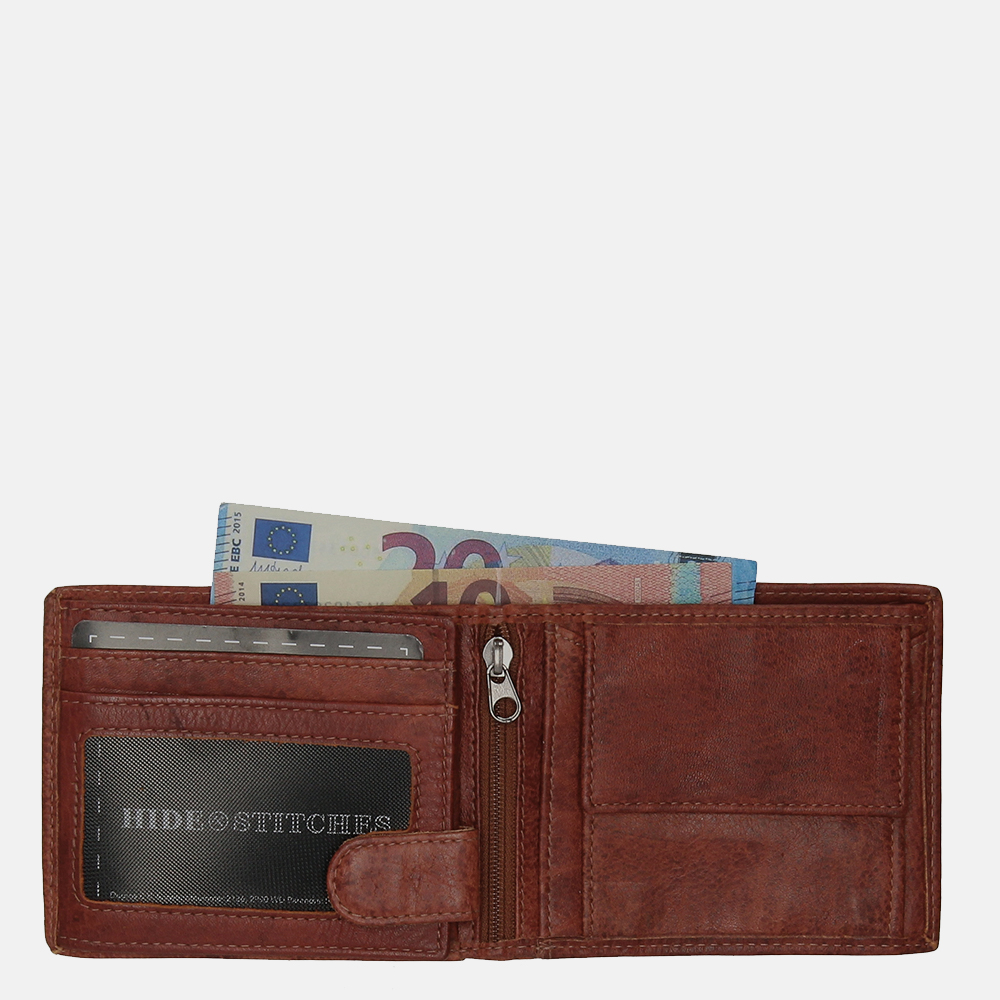 Hide & Stitches billfold dark cognac bij Duifhuizen