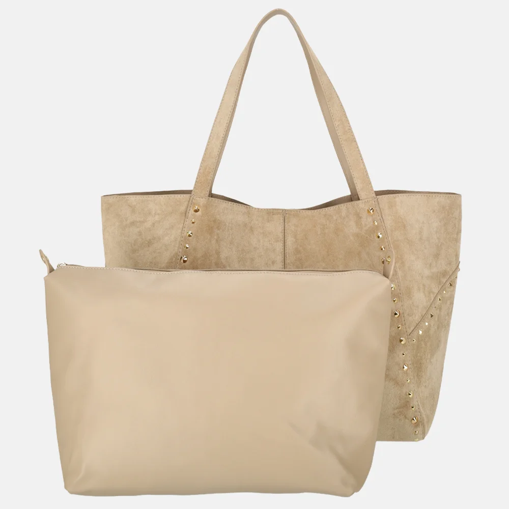 Firenze shopper suedine studs L taupe bij Duifhuizen