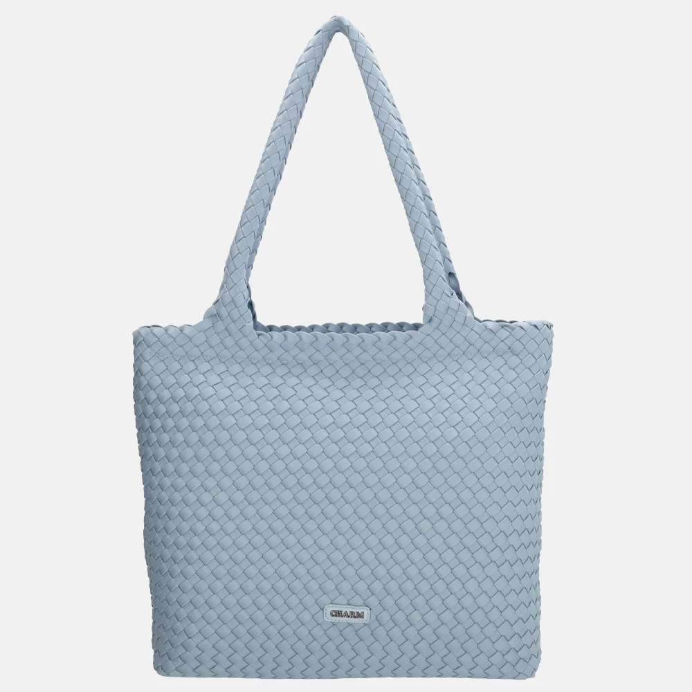 Charm London Madera shopper gevlochten neopreen lichtblauw bij Duifhuizen