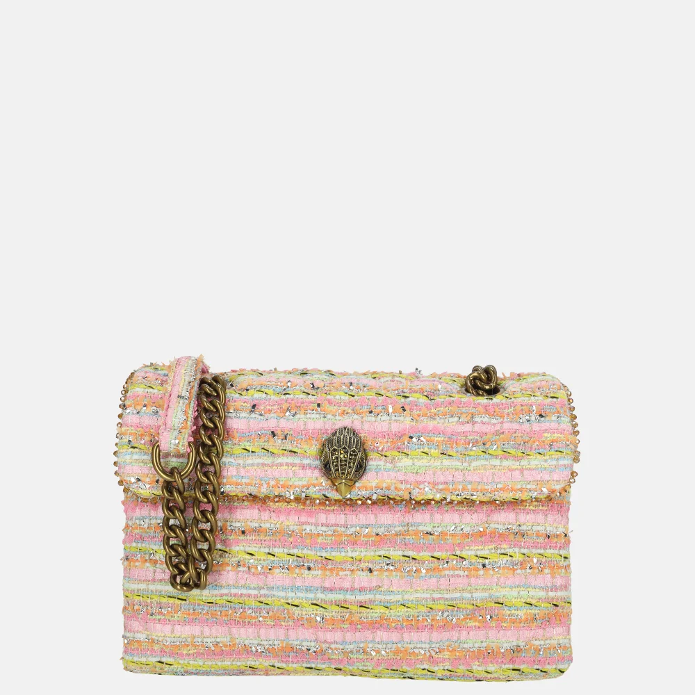 Kurt Geiger Kensington schoudertas tweed M pink comb bij Duifhuizen