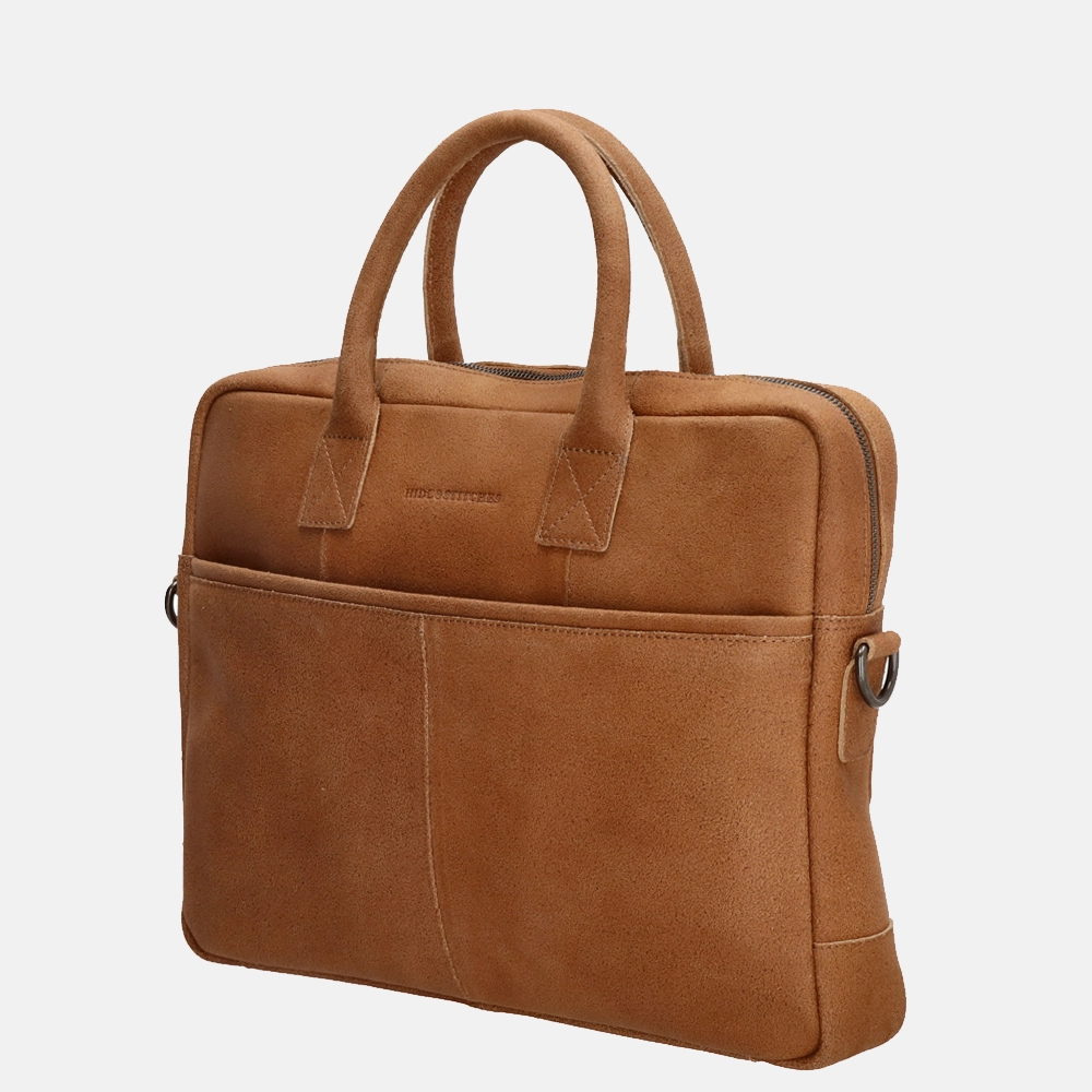 Hide & Stitches Wolga laptoptas 15.6 inch cognac bij Duifhuizen