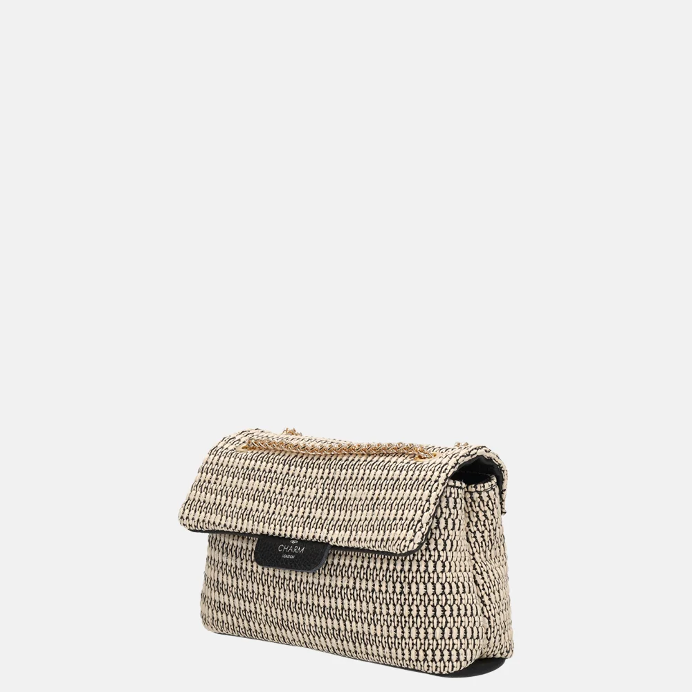Charm London Raffia schoudertas zwart beige bij Duifhuizen