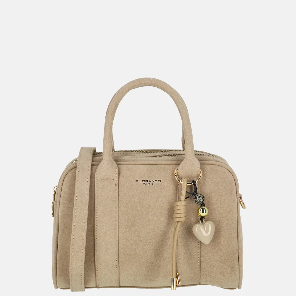 Flora & Co handtas bowling suedine beige bij Duifhuizen