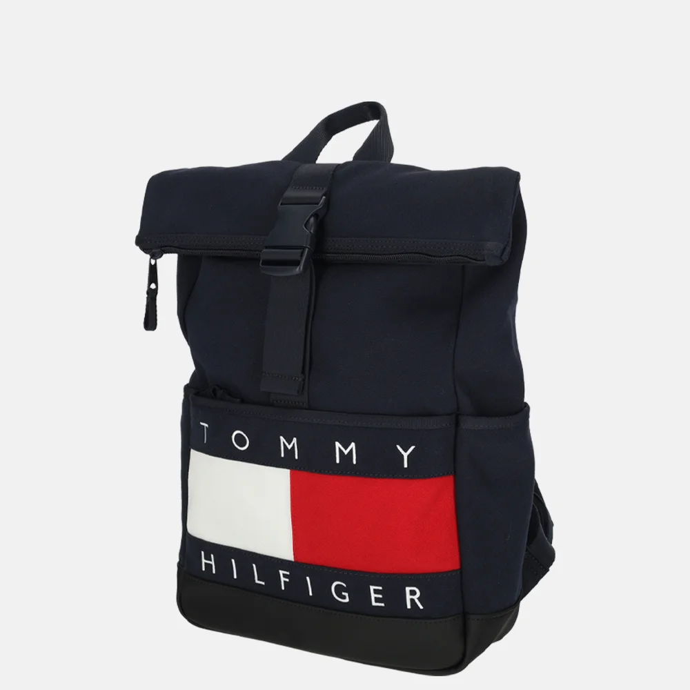 Tommy Hilfiger Heritage rolltop rugzak logo space blue bij Duifhuizen