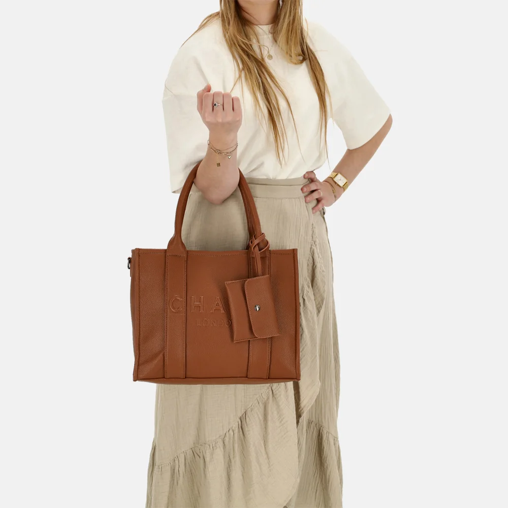 Charm London Debossed shopper M bruin bij Duifhuizen