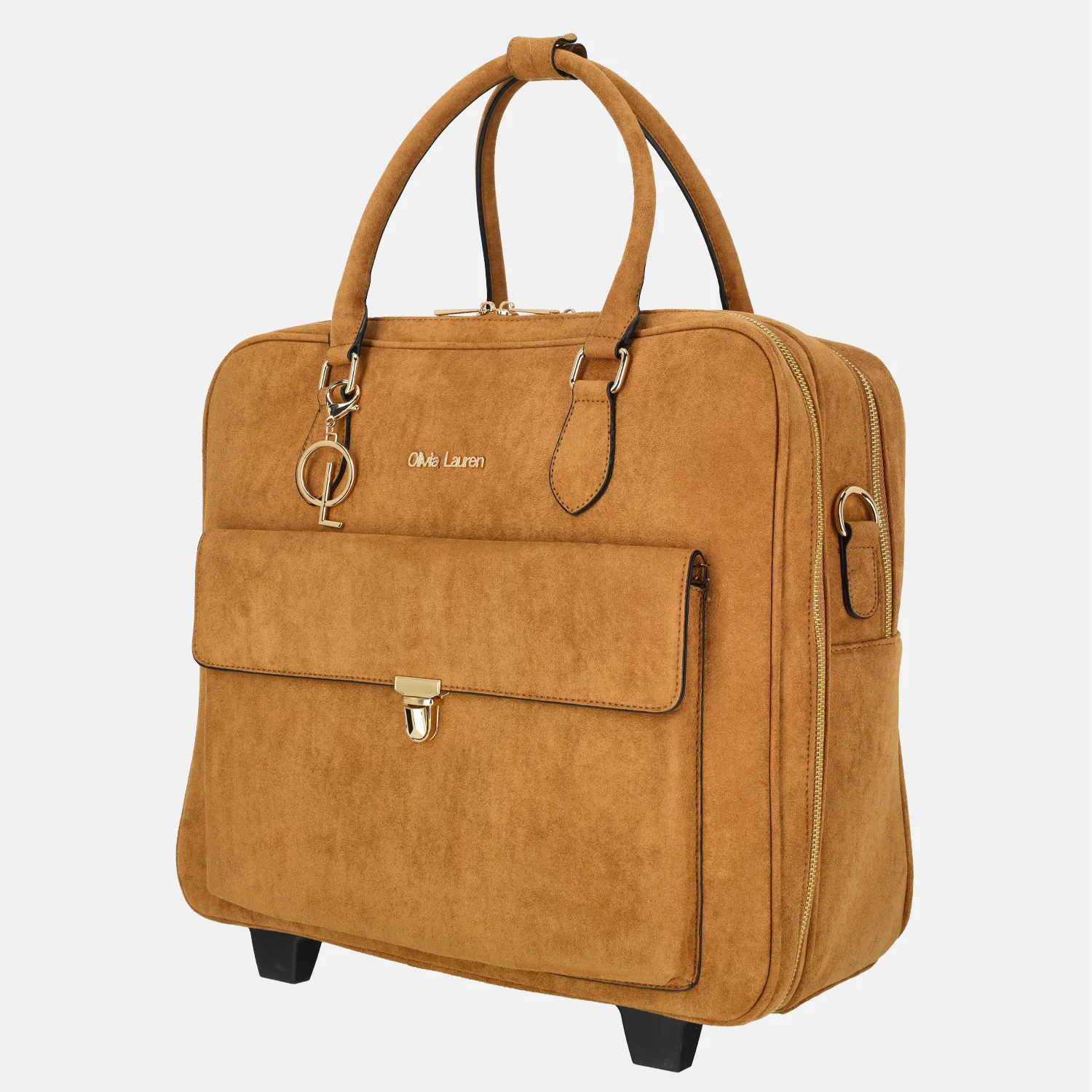 Olivia Lauren business trolley 43 CM 16 inch suedine cognac bij Duifhuizen