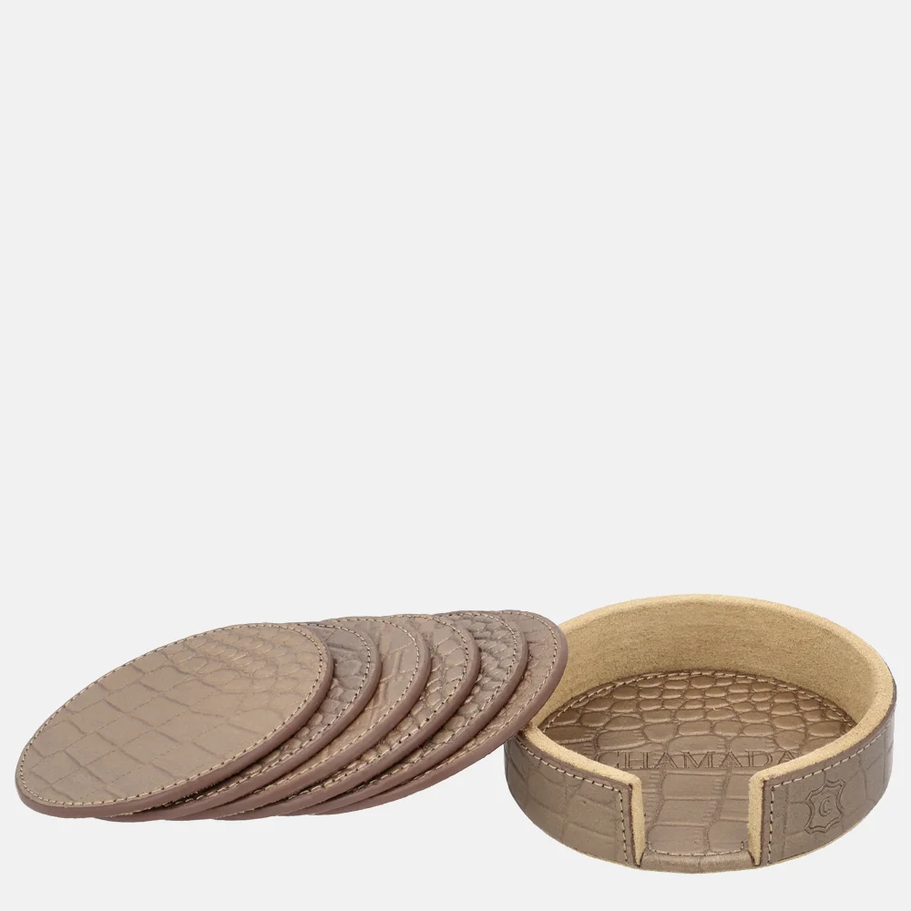 Chamada leren ronde onderzetters croco koper bij Duifhuizen