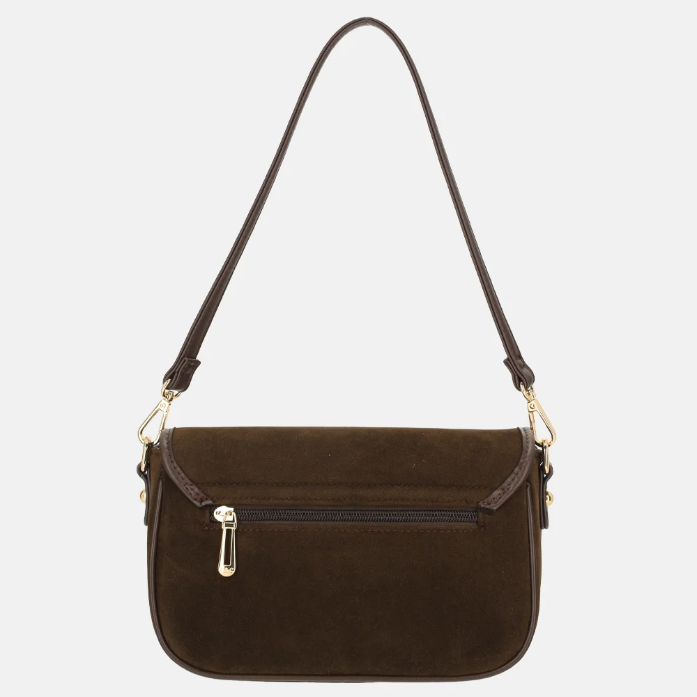 Flora & Co Suedine crossbody tas chocolat bij Duifhuizen