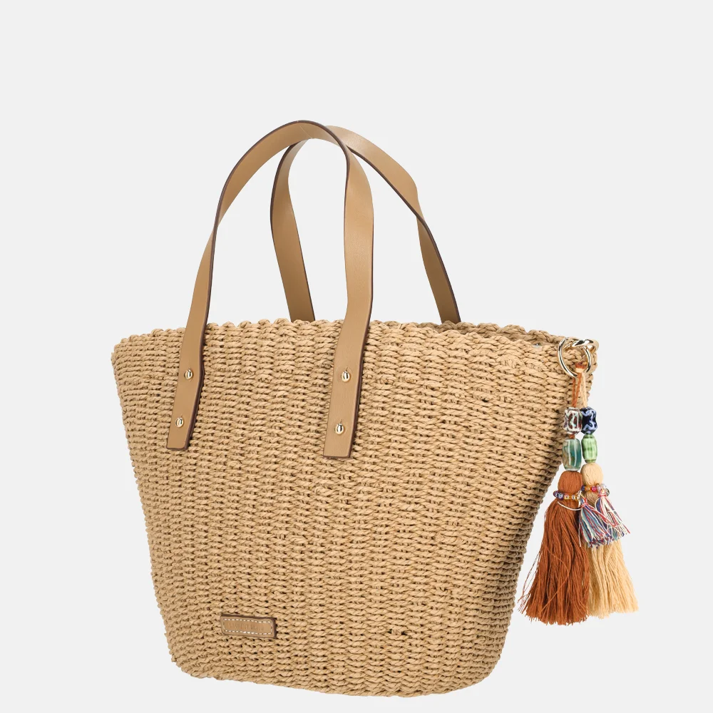 Laurent David Leo handtas M raffia taupe bij Duifhuizen