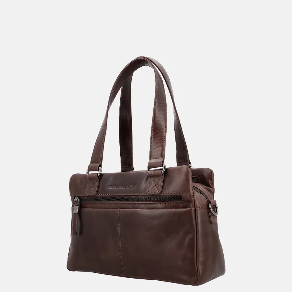 Hide & Stitches Porto schoudertas donkerbruin bij Duifhuizen