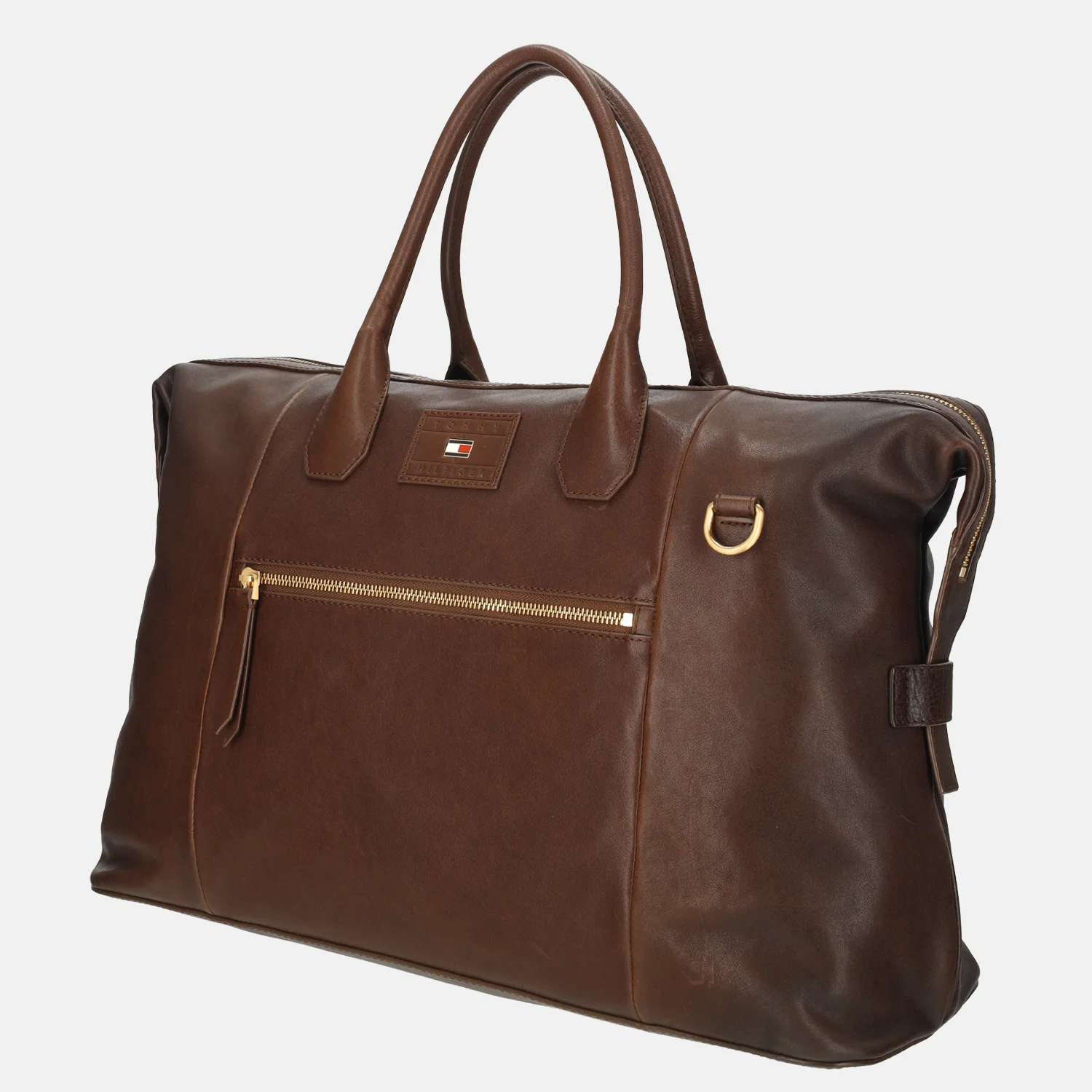 Tommy Hilfiger Casual leather duffle weekendtas burnished brown bij Duifhuizen