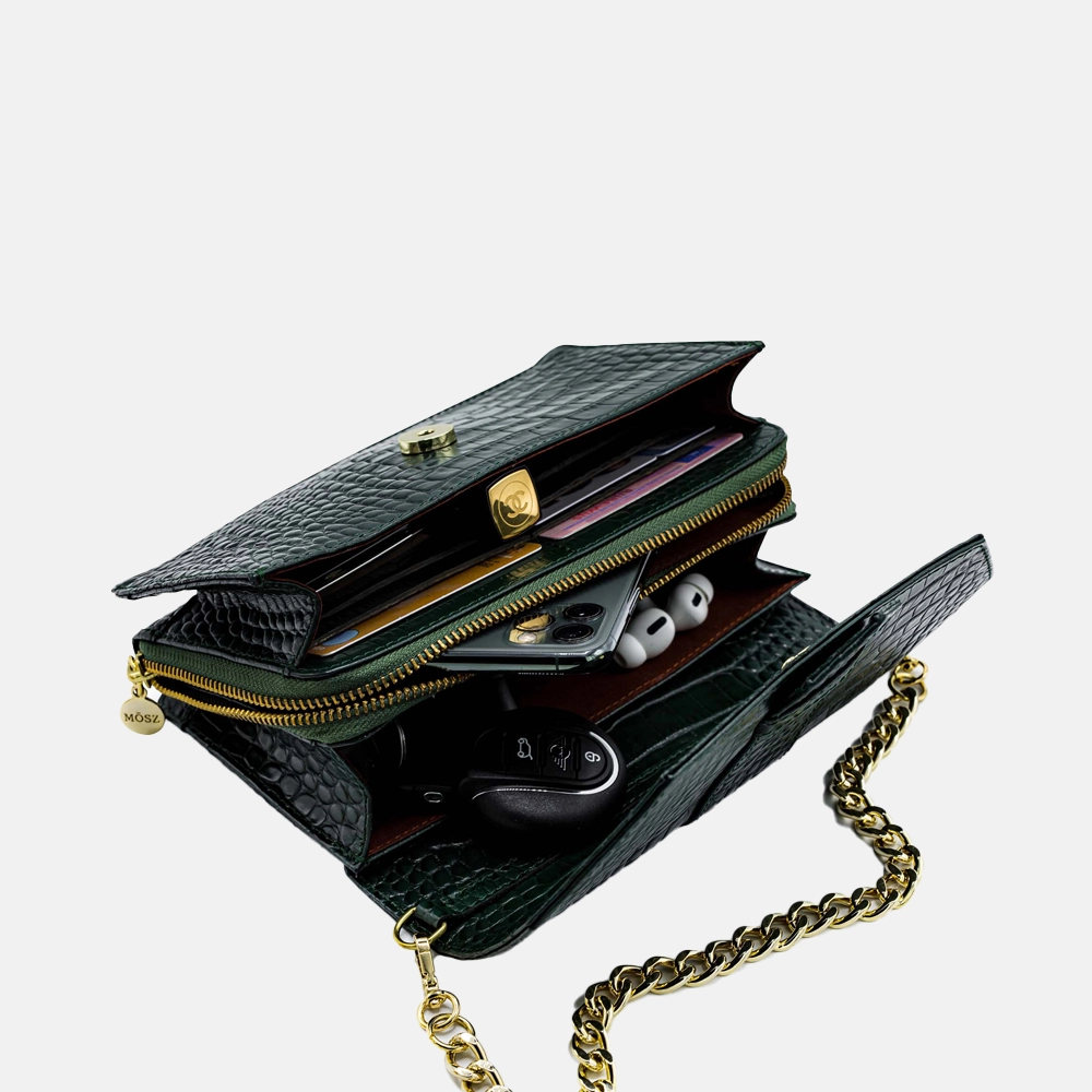 MÖSZ Kris crossbody tas dark green croco bij Duifhuizen