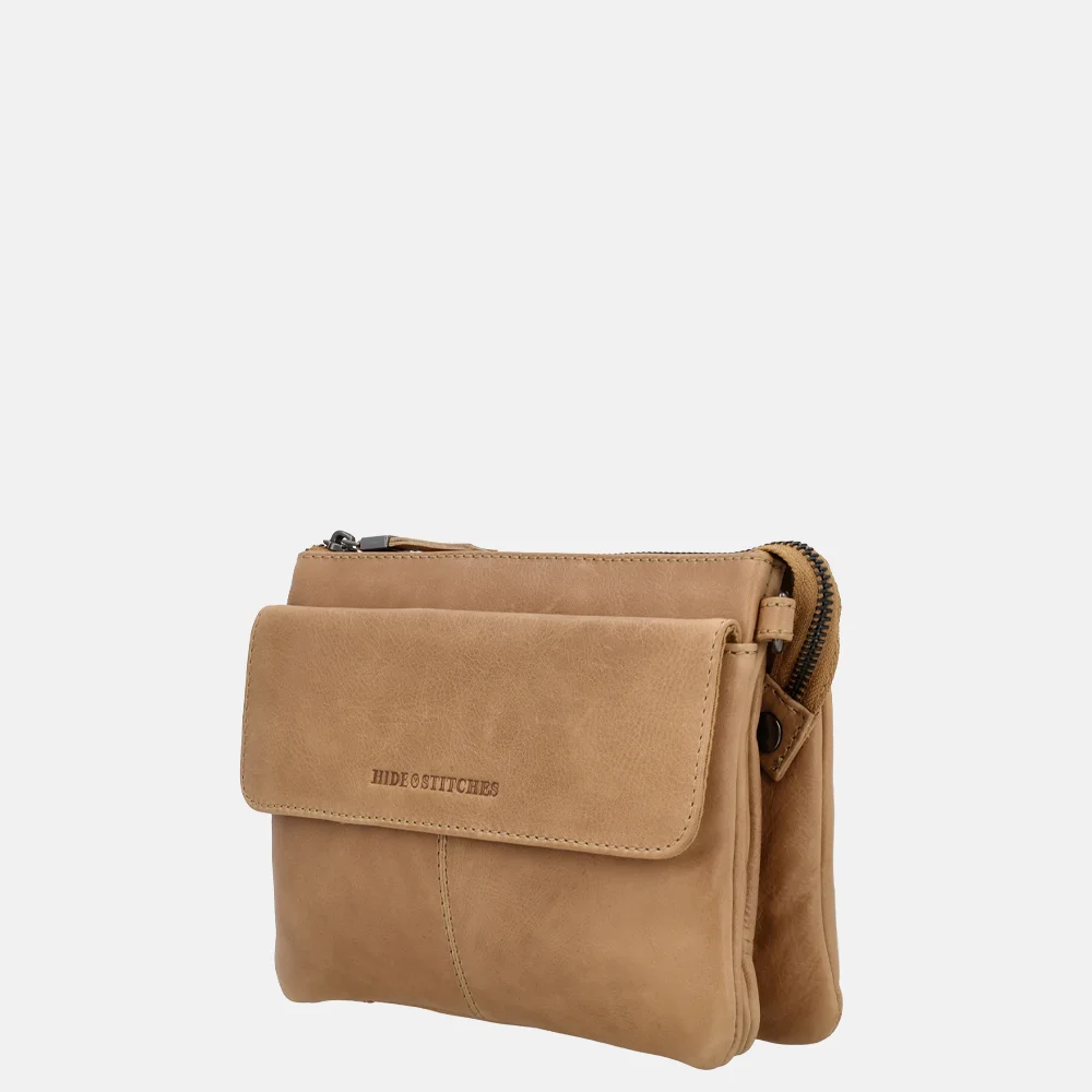 Hide & Stitches crossbody tas taupe bij Duifhuizen
