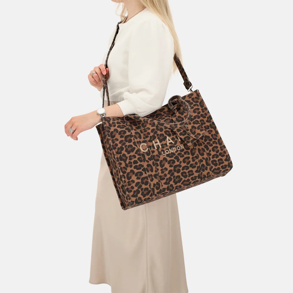 Charm London handtas met laptopvak luipaard bij Duifhuizen