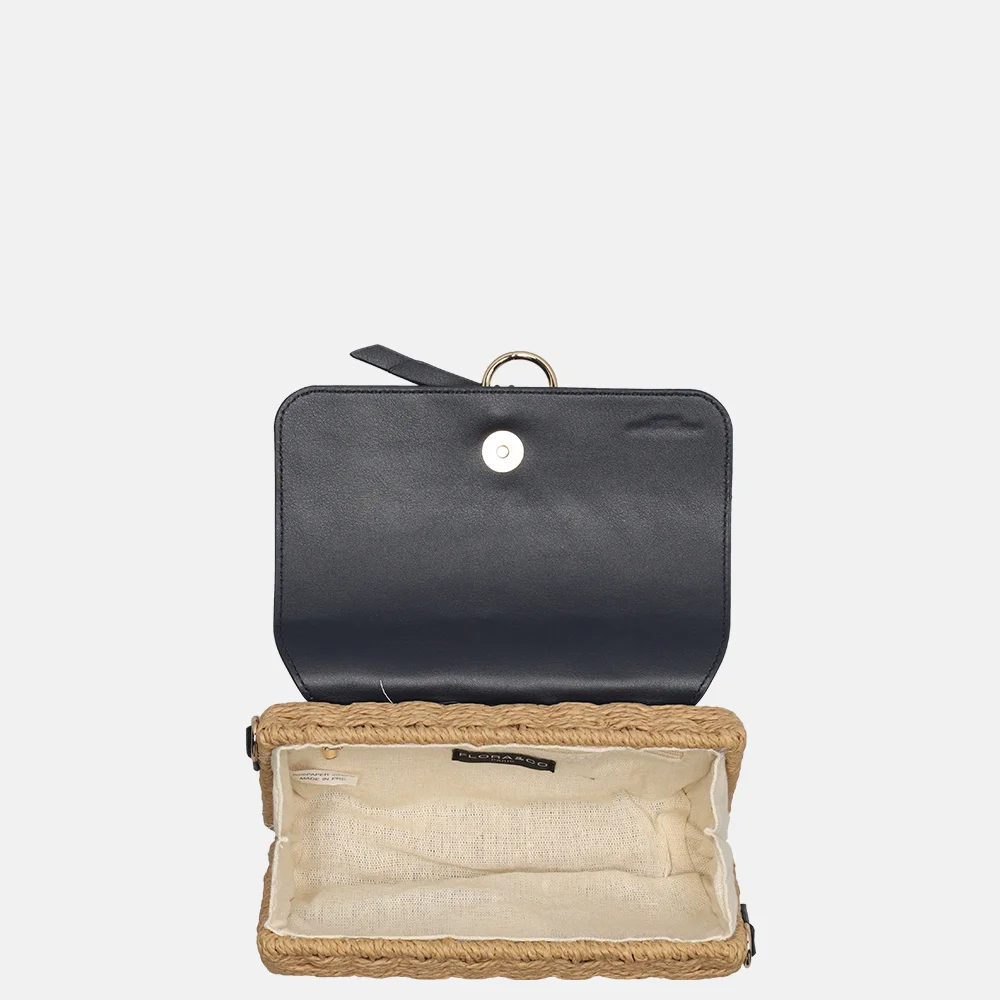 Flora & Co riet crossbody tas naturel/blue bij Duifhuizen