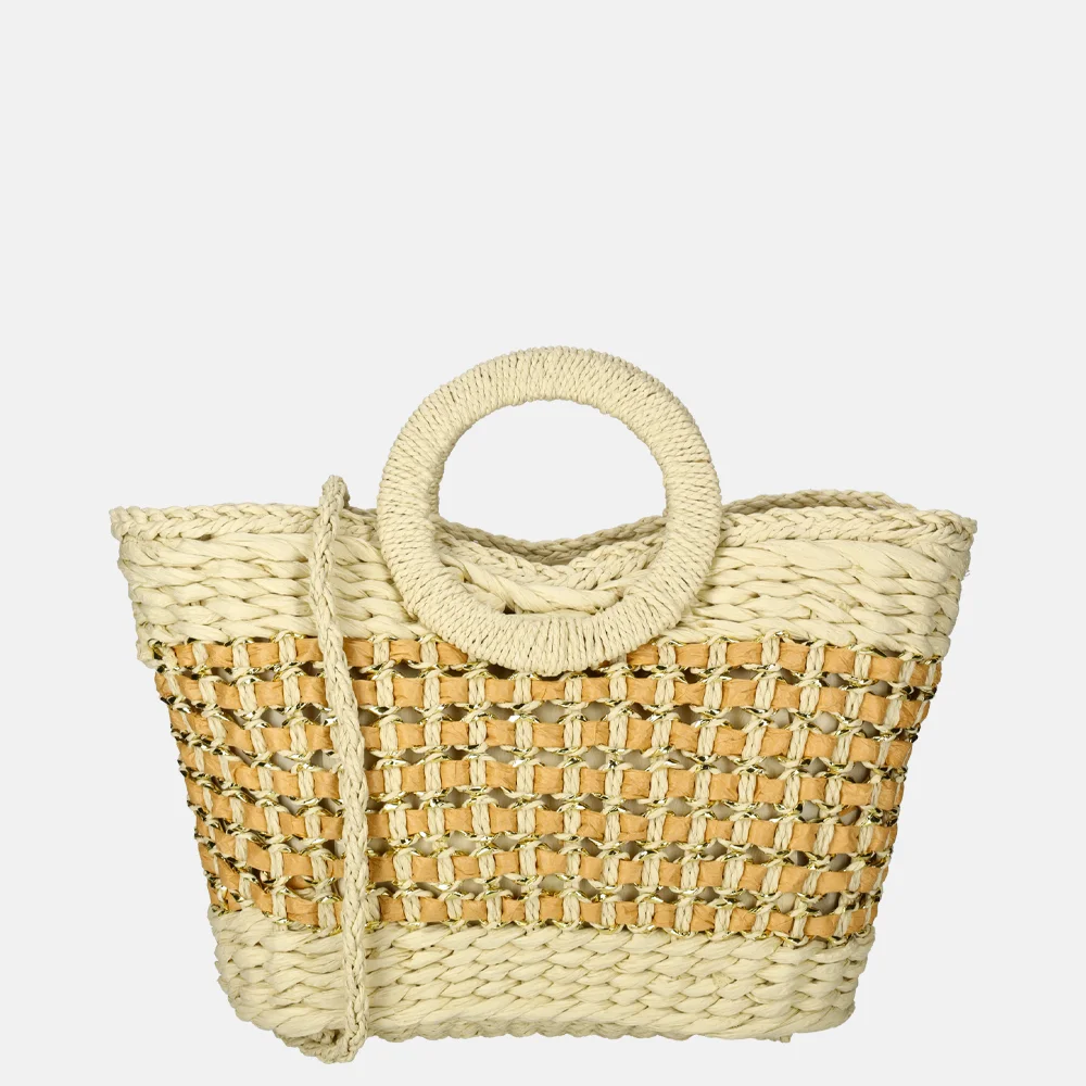Flora & Co handtas riet beige