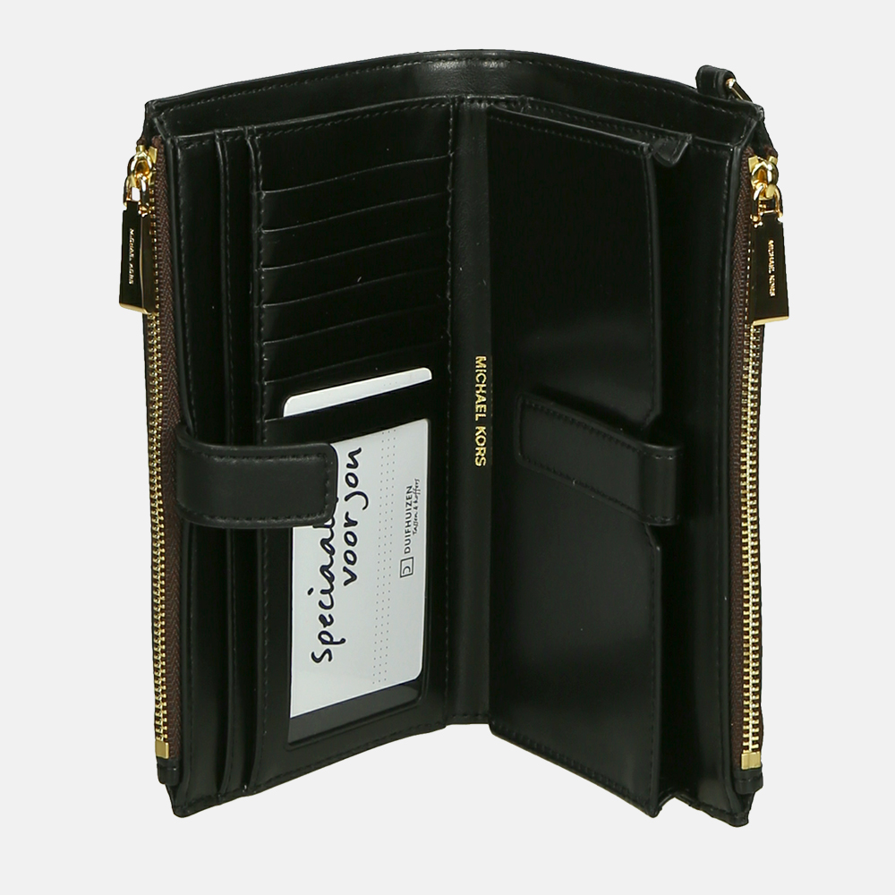 Michael Kors Jet Set Double Zip Wristlet portemonnee brown/black bij Duifhuizen