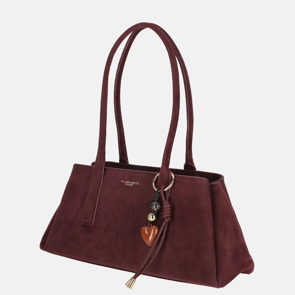 Flora & Co schoudertas suedine bordeaux bij Duifhuizen