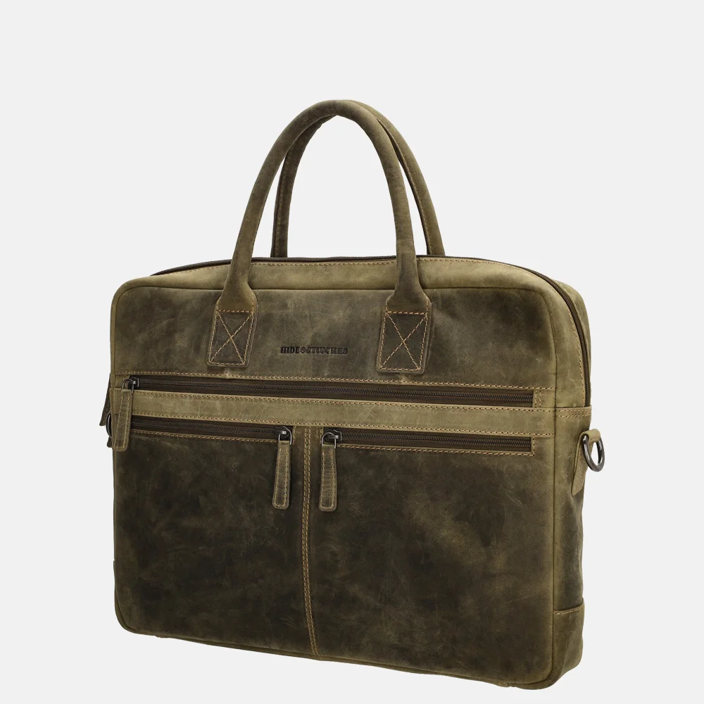Hide & Stitches Idaho laptoptas 15 inch olijfgroen bij Duifhuizen